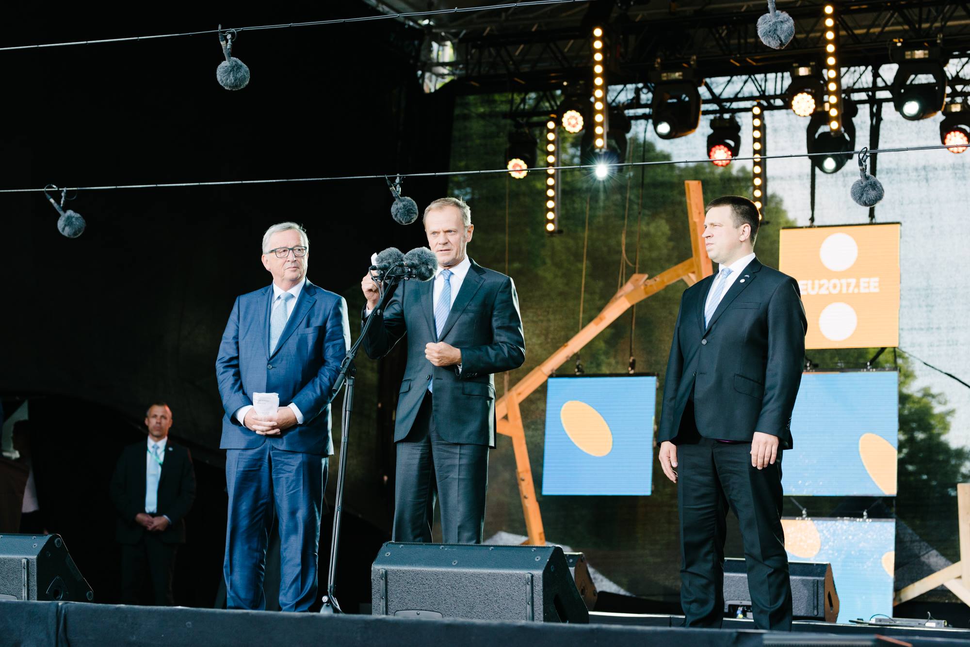 Euroopa Ülemkogu eesistuja Donald Tusk, Euroopa Komisjoni president Jean-Claude Juncker ja Eesti Vabariigi peaminister Jüri Ratas. Foto: Patrik Tamm